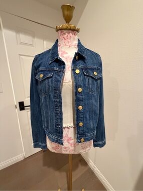 J. Crew Dark Blue Denim Jacket with Gold Buttons